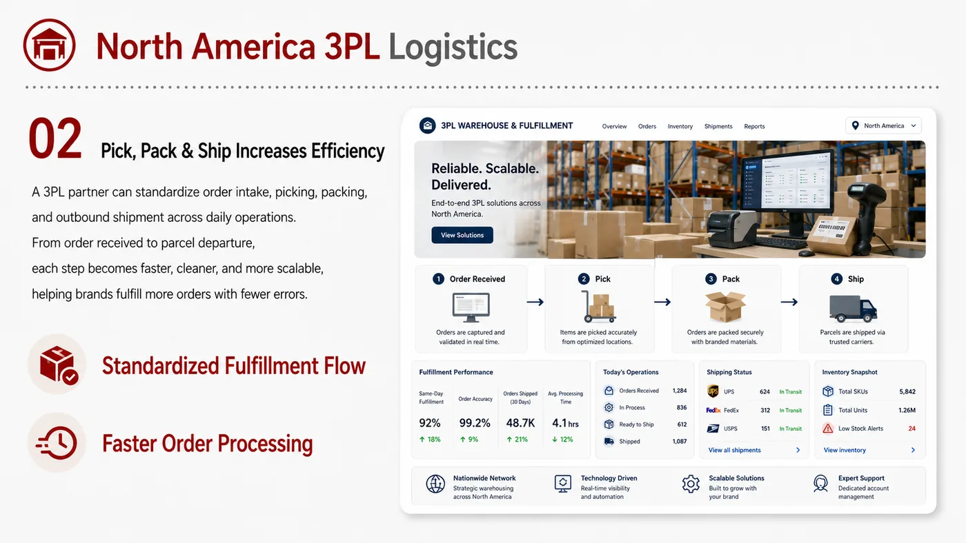 3PL Warehousing and Logistics service card, page 2: 3PL Warehousing and Logistics focuses on platform setup, data preparation, listing optimization, ads, reviews and ongoi...