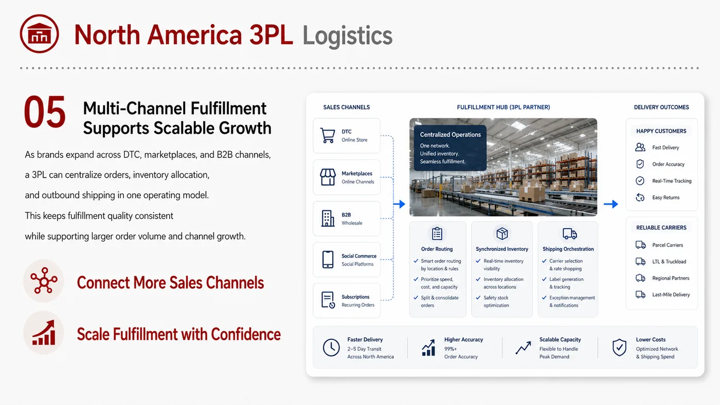 3PL Warehousing and Logistics service card, page 5: 3PL Warehousing and Logistics focuses on platform setup, data preparation, listing optimization, ads, reviews and ongoi...