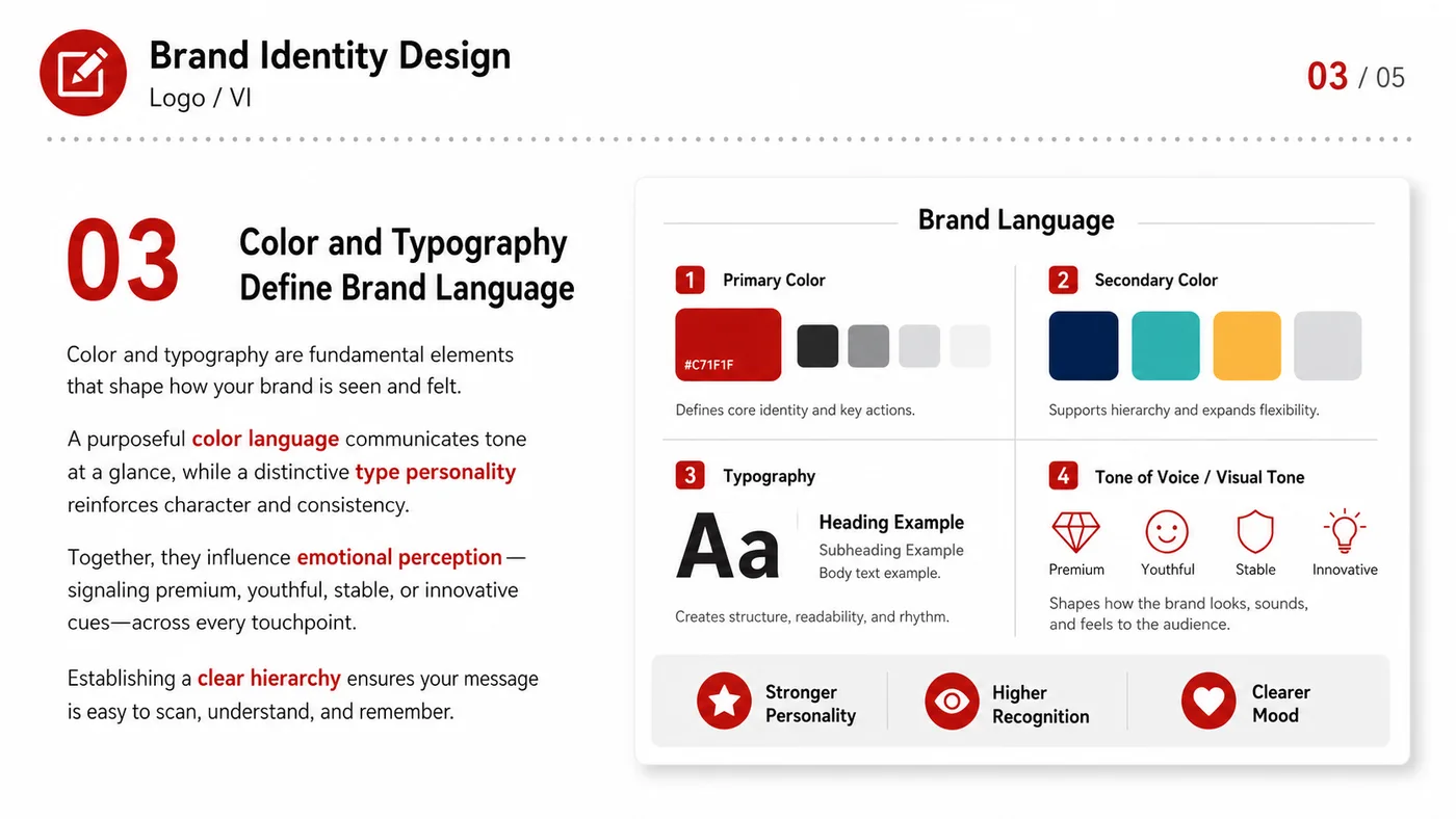 Brand Identity Design service card, page 3: Brand Identity Design turns English narrative, sales assets, trust content and lead tracking into business-development...