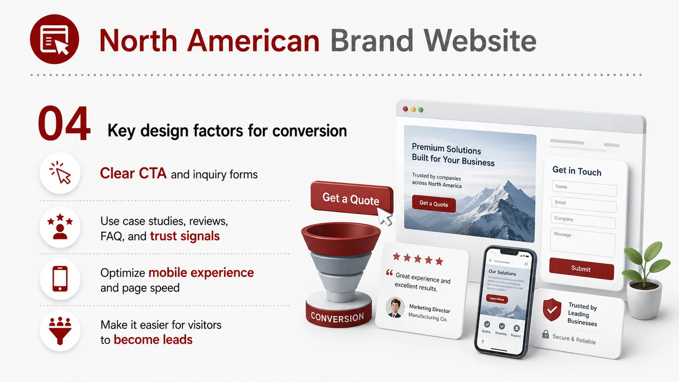 US Brand Website service card, page 4: US Brand Website focuses on platform setup, data preparation, listing optimization, ads, reviews and ongoing operations...