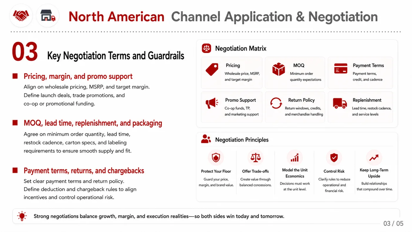 Retail Buyer Application and Negotiation service card, page 3: Retail Buyer Application and Negotiation prepares channel fit, product data, compliance, packaging, pricing, samples an...