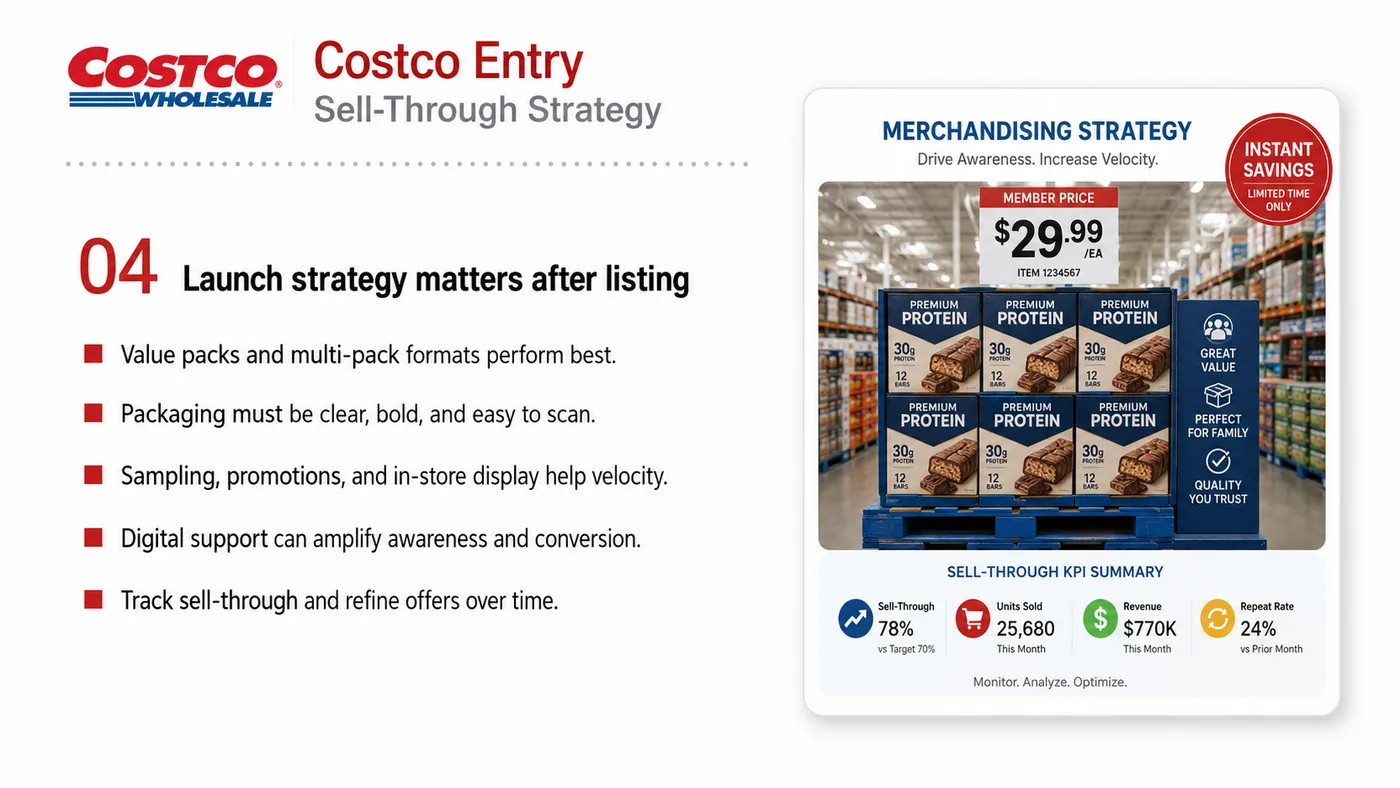 Costco Entry service card, page 4: Costco Entry prepares channel fit, product data, compliance, packaging, pricing, samples and follow-up needed for North...