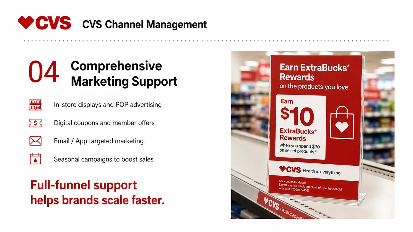 CVS Entry service card, page 4: CVS Entry prepares channel fit, product data, compliance, packaging, pricing, samples and follow-up needed for North Am...