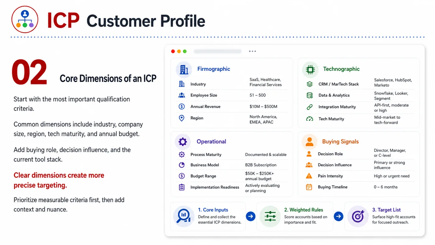 ICP Development service card, page 2: ICP Development turns English narrative, sales assets, trust content and lead tracking into business-development assets...