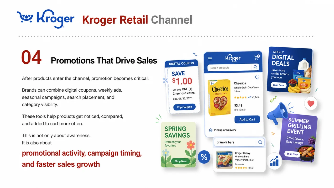 Kroger Entry service card, page 4: Kroger Entry prepares channel fit, product data, compliance, packaging, pricing, samples and follow-up needed for North...