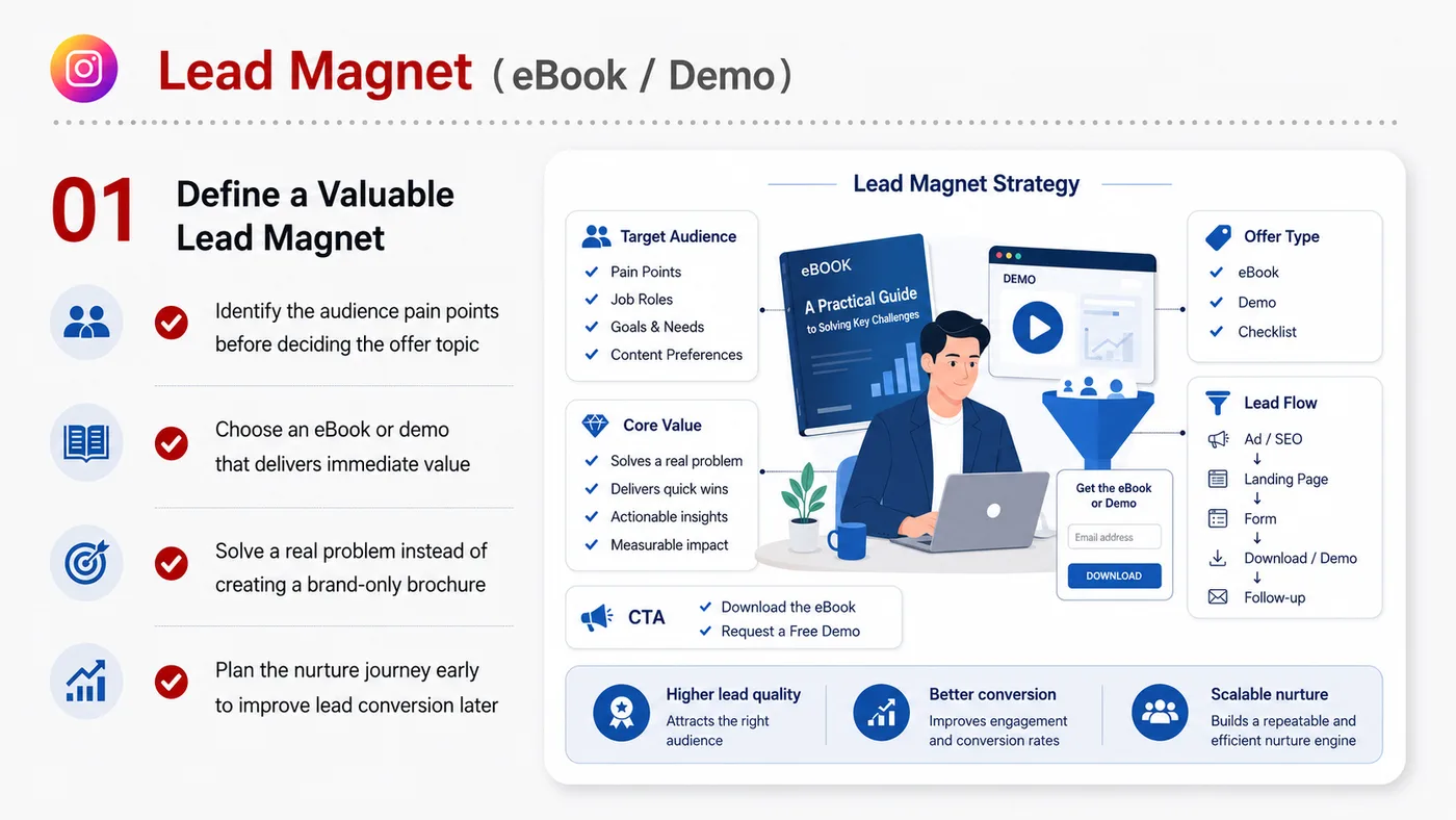 Lead Magnet service card, page 1: Lead Magnet turns English narrative, sales assets, trust content and lead tracking into business-development assets for...