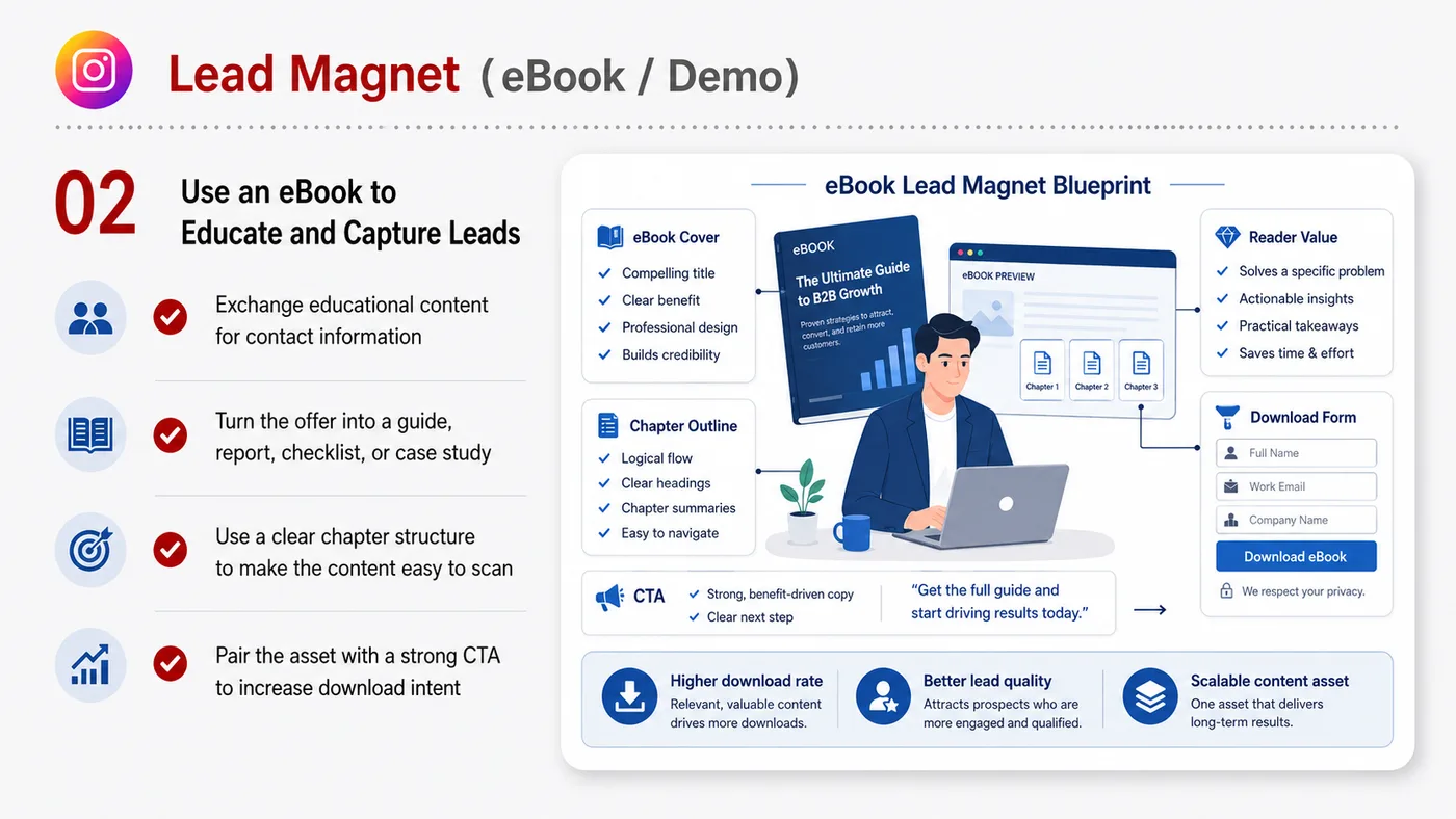 Lead Magnet service card, page 2: Lead Magnet turns English narrative, sales assets, trust content and lead tracking into business-development assets for...