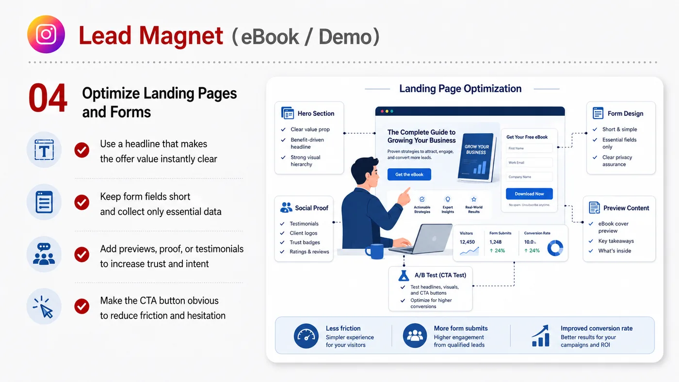 Lead Magnet service card, page 4: Lead Magnet turns English narrative, sales assets, trust content and lead tracking into business-development assets for...