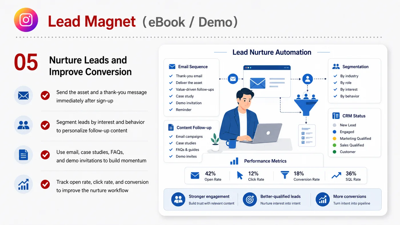 Lead Magnet service card, page 5: Lead Magnet turns English narrative, sales assets, trust content and lead tracking into business-development assets for...