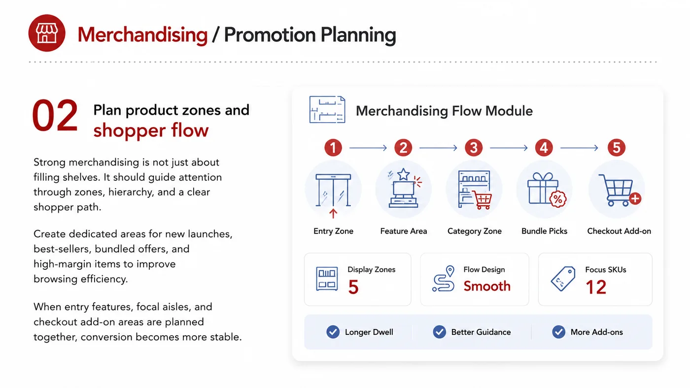 Merchandising and Promotion Planning service card, page 2: Merchandising and Promotion Planning prepares channel fit, product data, compliance, packaging, pricing, samples and fo...