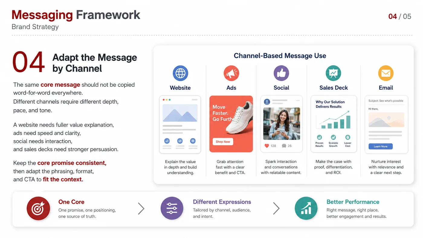 Messaging Framework service card, page 5: Messaging Framework turns English narrative, sales assets, trust content and lead tracking into business-development as...