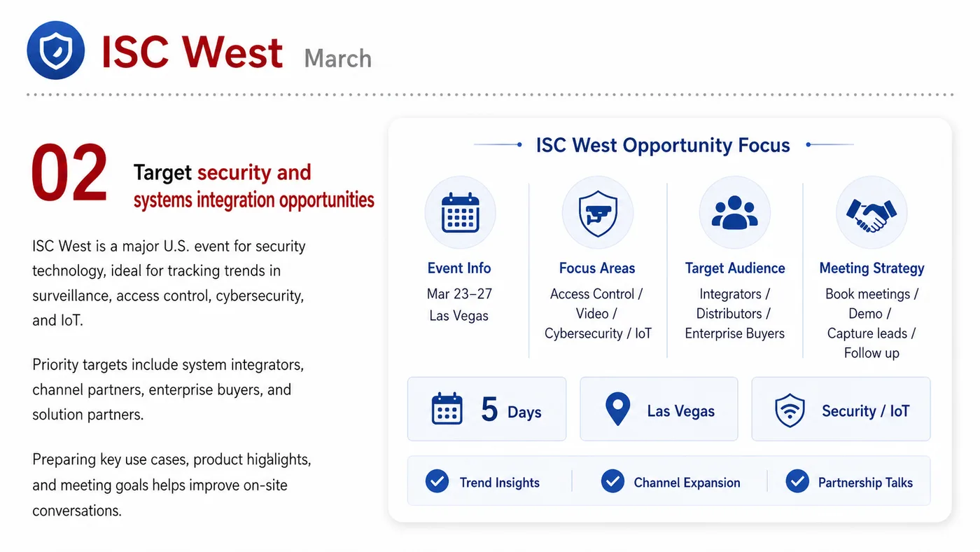NAB, ISC West and Computex service card, page 2: NAB, ISC West and Computex connects pre-show outreach, on-site assets, booth messaging, buyer reception and follow-up i...
