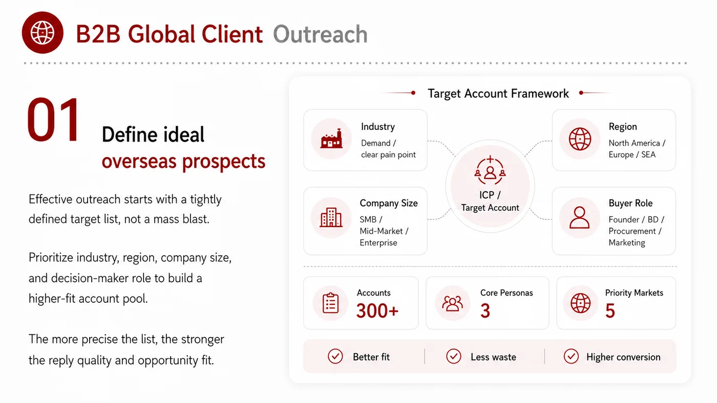 B2B Overseas Customer Development Outreach service card, page 1: B2B Overseas Customer Development Outreach turns English narrative, sales assets, trust content and lead tracking into...