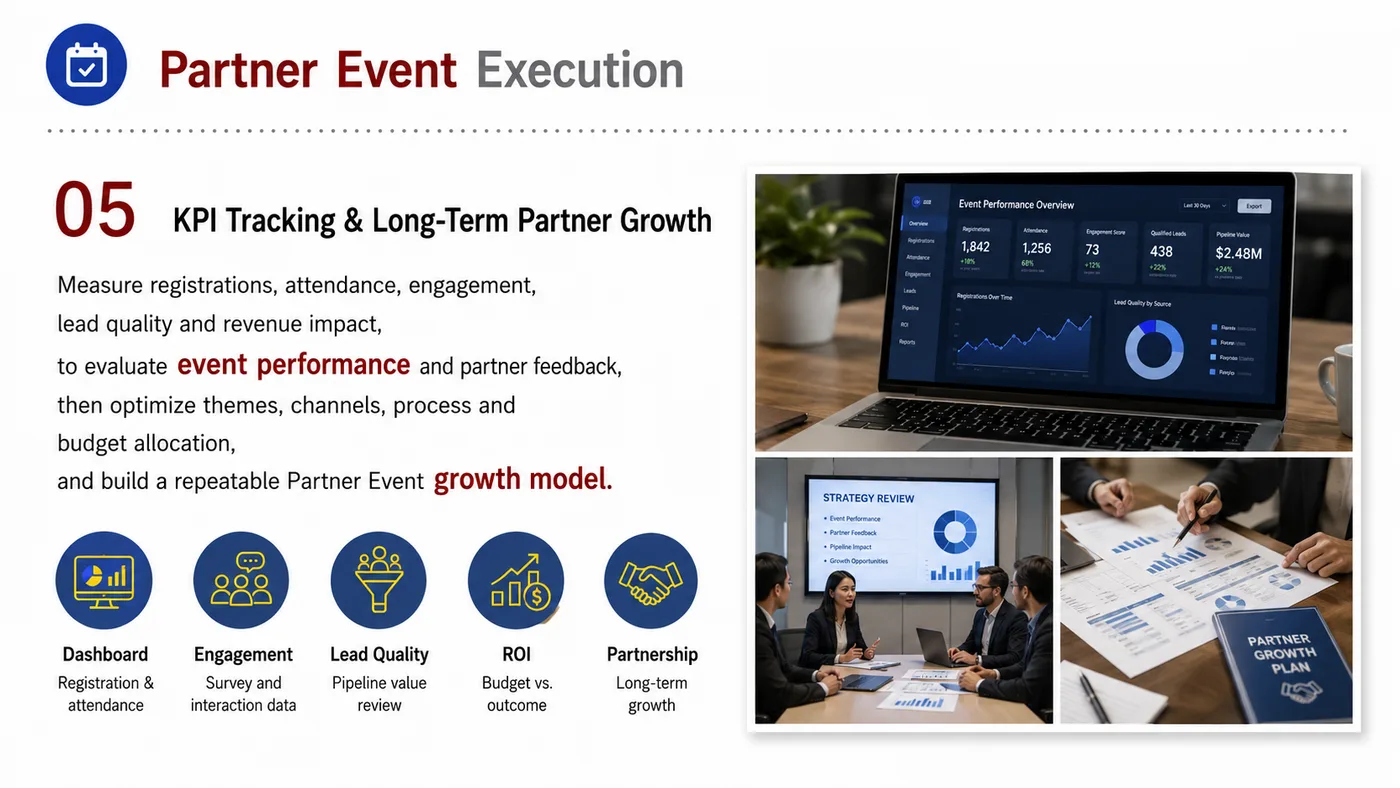 Partner Event Planning service card, page 1: Partner Event Planning prepares channel fit, product data, compliance, packaging, pricing, samples and follow-up needed...