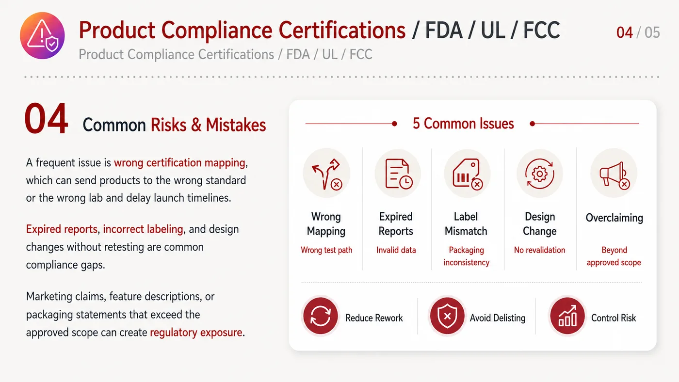 Product Compliance Certification service card, page 4: Product Compliance Certification prepares channel fit, product data, compliance, packaging, pricing, samples and follow...