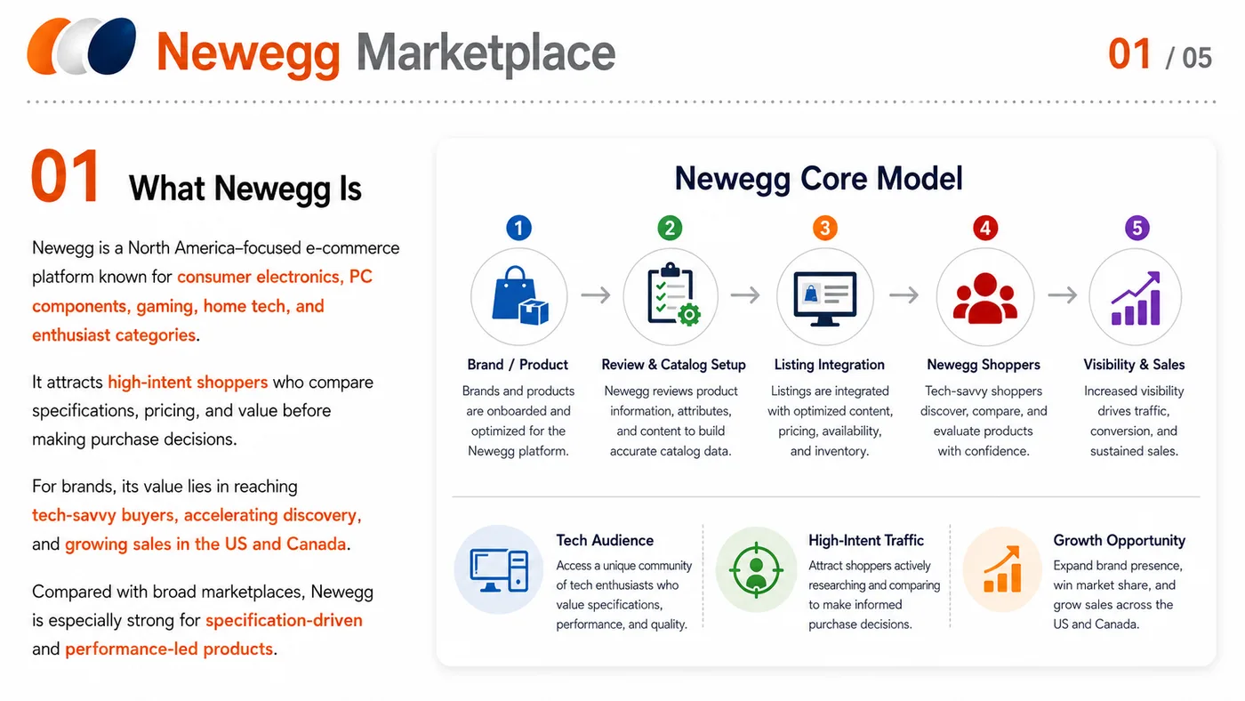 Target Plus, Newegg and Costco.com service card, page 6: Target Plus, Newegg and Costco.com focuses on platform setup, data preparation, listing optimization, ads, reviews and...