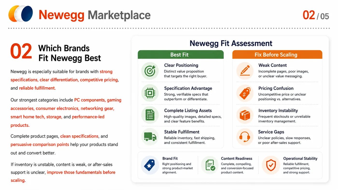 Target Plus, Newegg and Costco.com service card, page 7: Target Plus, Newegg and Costco.com focuses on platform setup, data preparation, listing optimization, ads, reviews and...