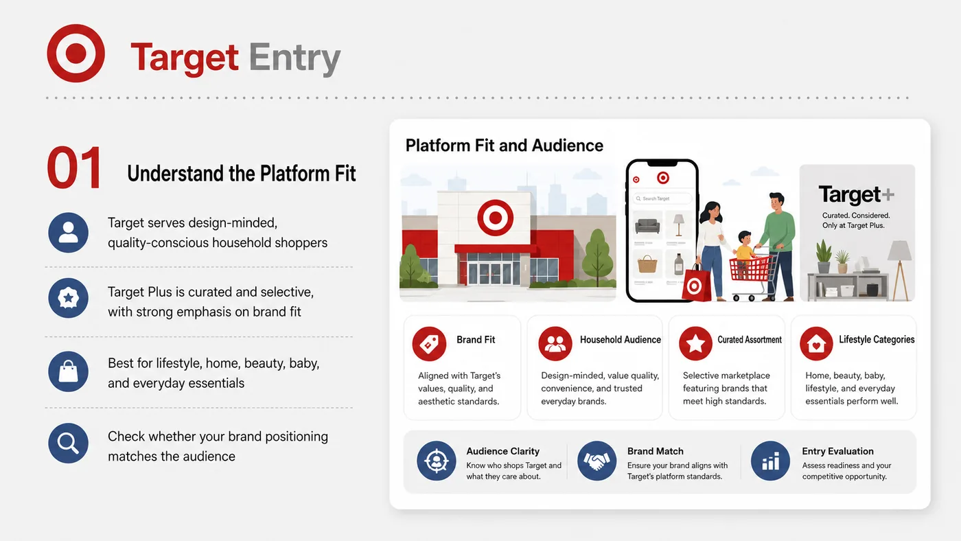 Target Entry service card, page 1: Target Entry prepares channel fit, product data, compliance, packaging, pricing, samples and follow-up needed for North...