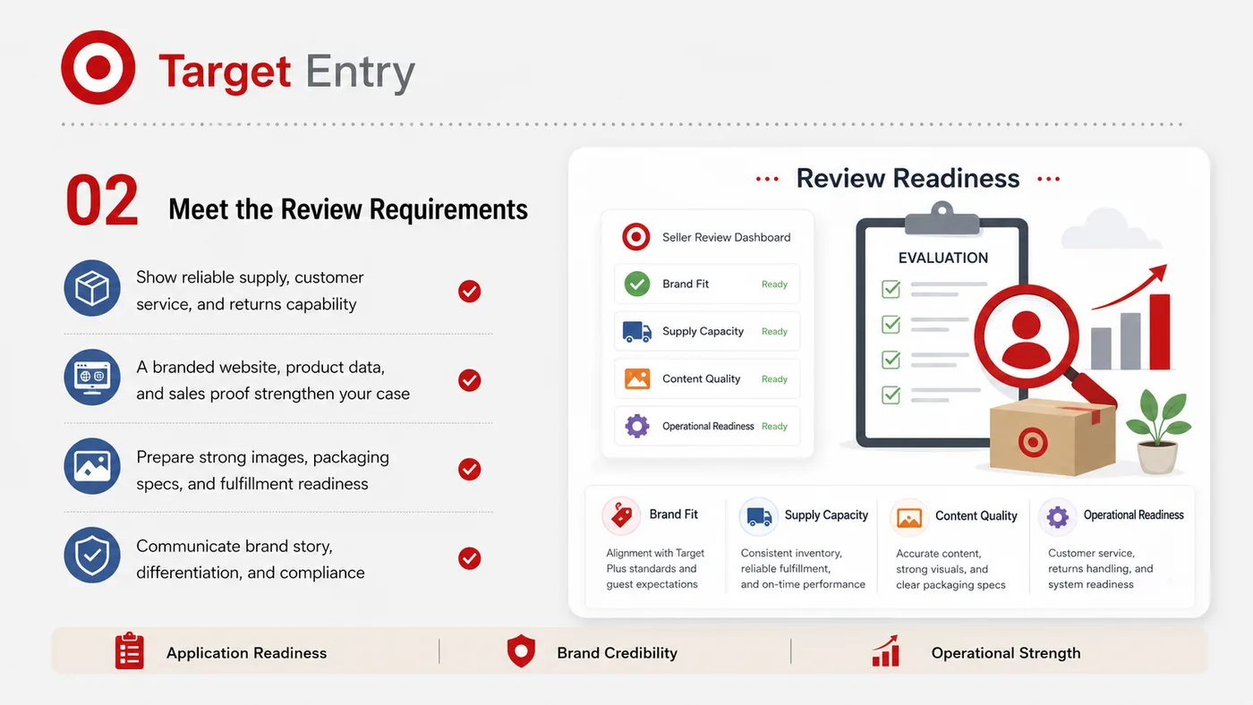 Target Entry service card, page 2: Target Entry prepares channel fit, product data, compliance, packaging, pricing, samples and follow-up needed for North...