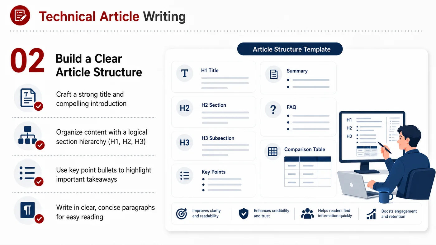 Technical Article Writing service card, page 2: Technical Article Writing turns English narrative, sales assets, trust content and lead tracking into business-developm...