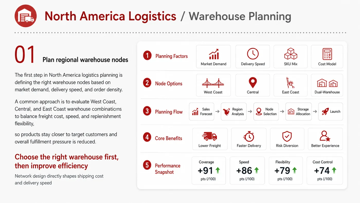 Logistics and Warehousing service card, page 1: Logistics and Warehousing prepares channel fit, product data, compliance, packaging, pricing, samples and follow-up nee...