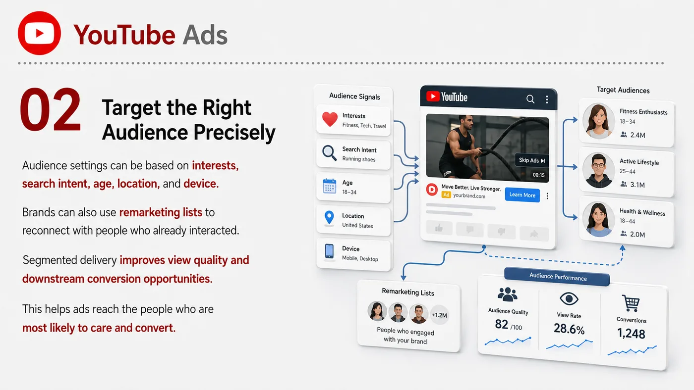 YouTube Ads service card, page 2: YouTube Ads designs North America media around audience, creative, landing pages and conversion events so spend can be...